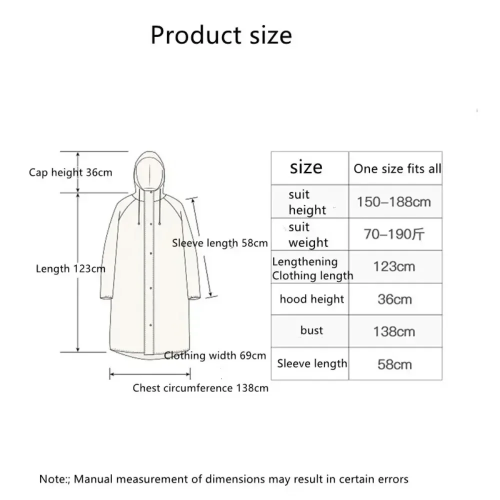 Adult Raincoat Hooded One-piece Long Raincoat Reusable Poncho Outdoor Rainwear For Women And Men Transparent Waterproof Poncho