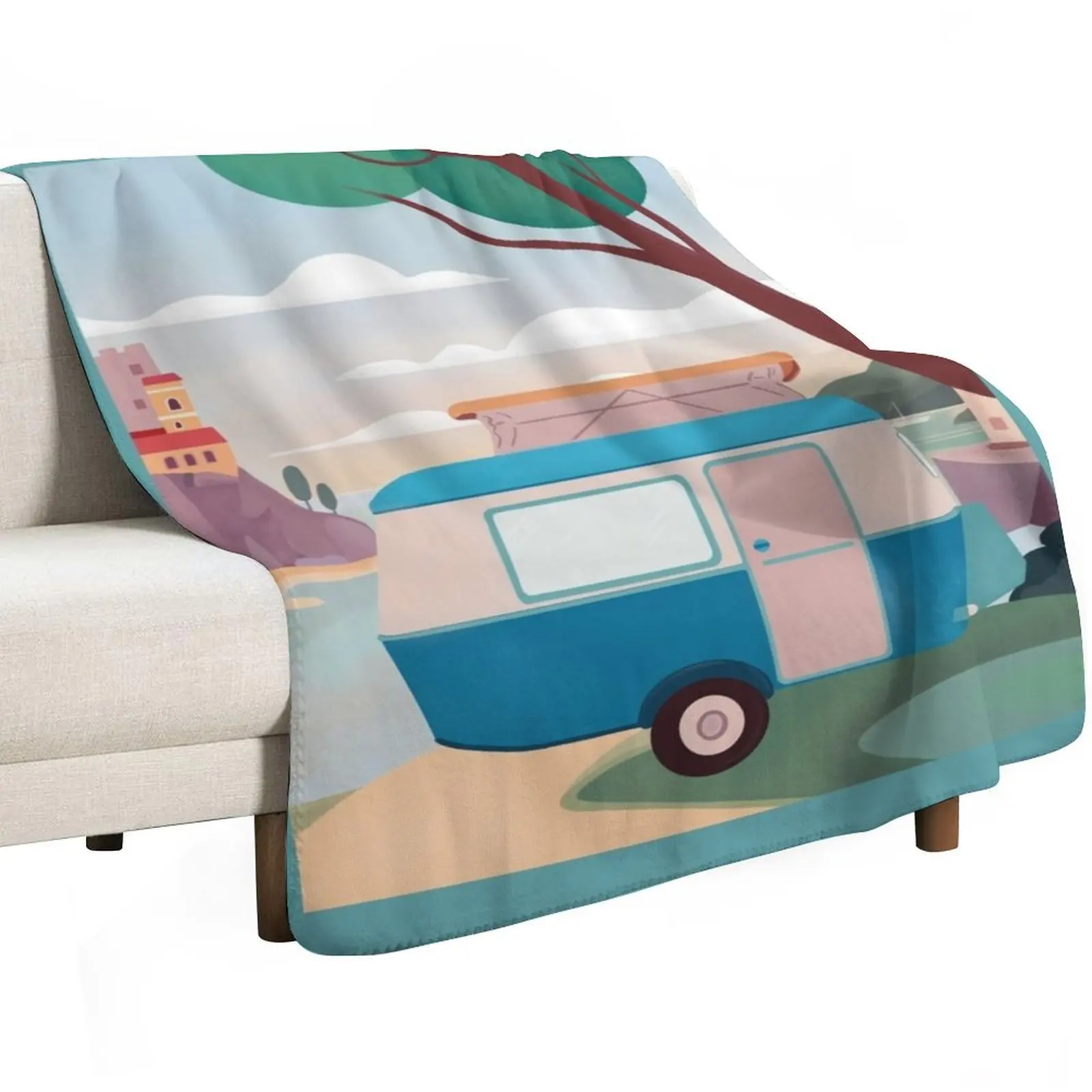 Vintage Caravan by the Sea Throw Blanket Blankets For Baby Warm Single Loose for sofa Weighted Blankets
