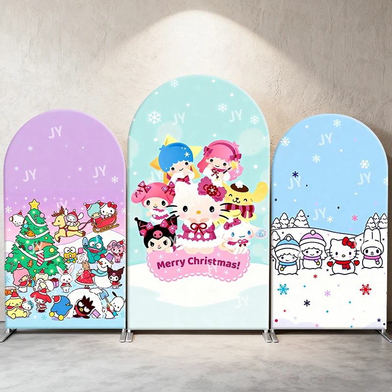 

Sanrio Characters Arch Backdrop Cover Christmas Gathering Snowy Scene Cute Cartoon Birthday & Baby Shower Photo Booth Decor