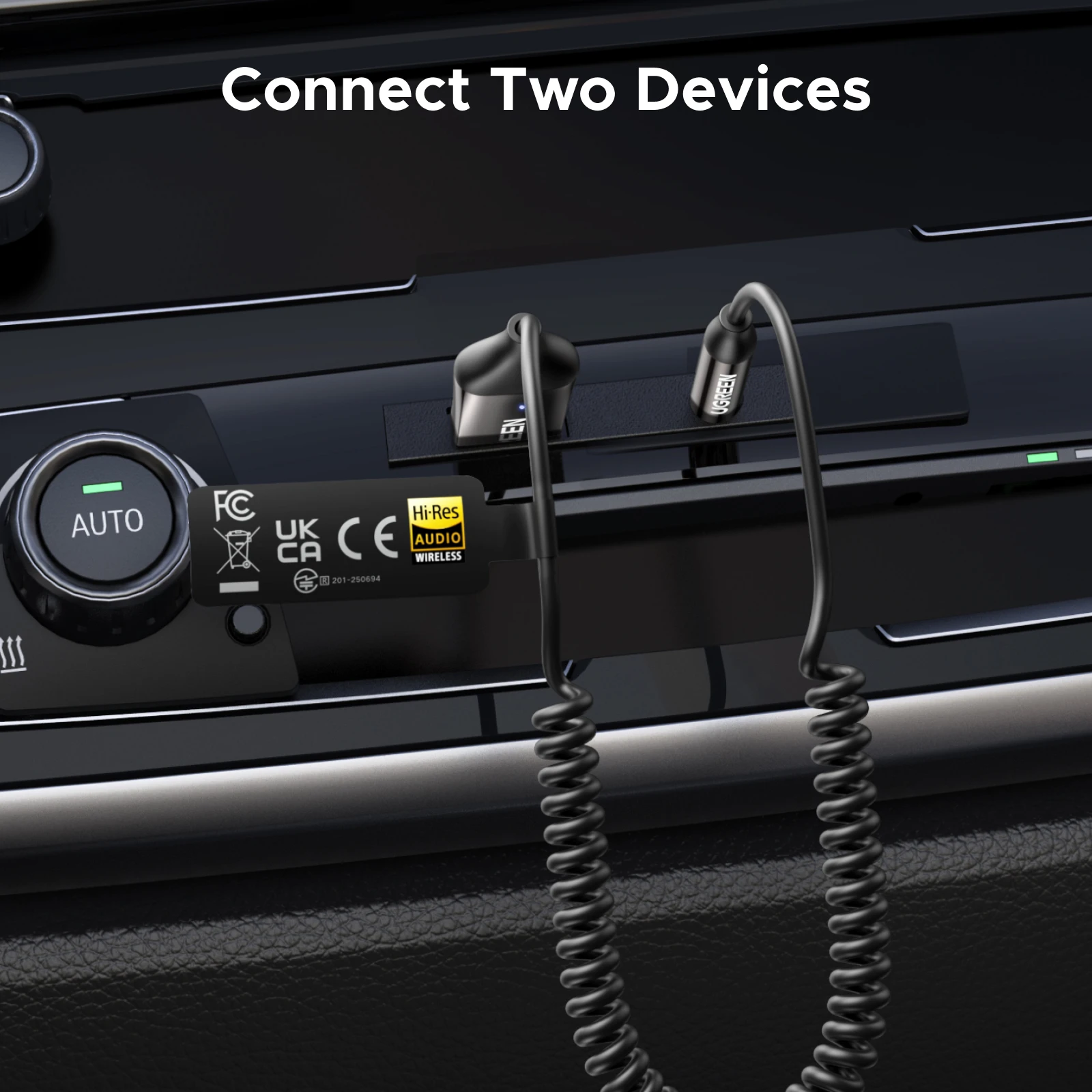 Adapter UGREEN Aux do Bluetooth 6.0 Odbiornik Bluetooth 3.5mm LDAC Hi-Res Audio do Samochodu Zestaw USB do Jacka 3.5mm z Mikrofonem Aux — zdjęcie produktu 6