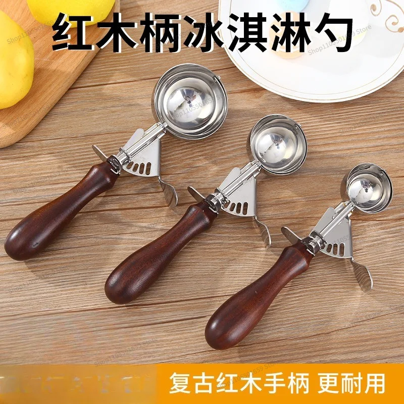 For Red Wood Handle Ice Cream Scoop Stainless Steel 304 Ice Cream Scoop Fruit Ice Cream Ball Digger 3 pcs