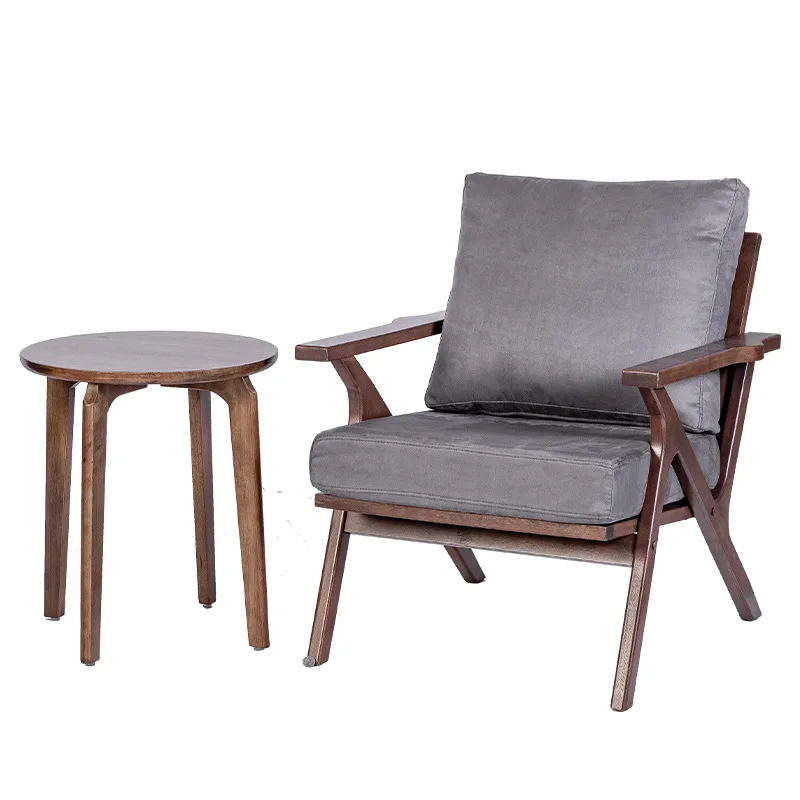 

Single solid wood sofa chair suede light luxury high-end table and chair set coffee shop simple cold wind chair