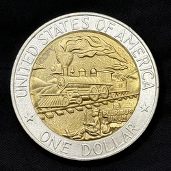 American steam train dual color commemorative coin, 1 dollar replica medal, gold and silver challenge coin, collectible gift