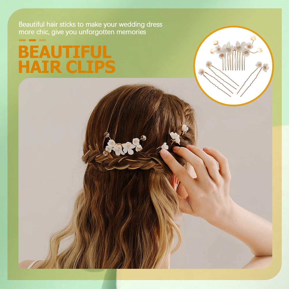 

4pcs Flower Hair Fork Wedding U-Shaped Hairpin For Women Bridal Accessories Elegant Hair Stick Party Cosplay Props