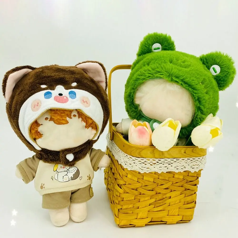 Casco de muñeca de dibujos animados, Gorro con orejas de animales, zorro, ciervo, tiburón, Panda, cerdo, conejo, gato, traje de cambio, juego de vestir, lindo sombrero de felpa, 20CM