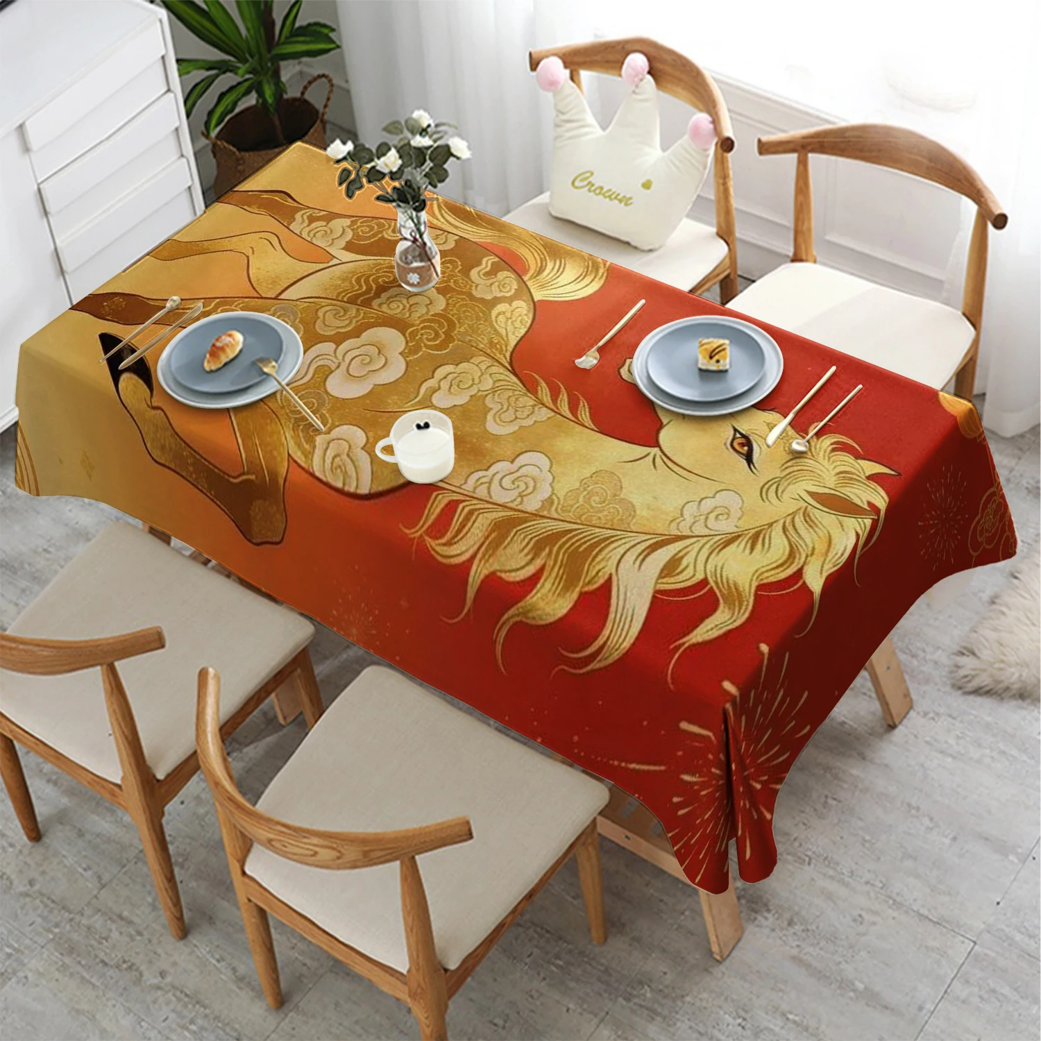 

Скатерть с рисунком золотого лошади, ресторанная кухонная скатерть, украшение для гостиной, дома, прямоугольное украшение для вечеринки