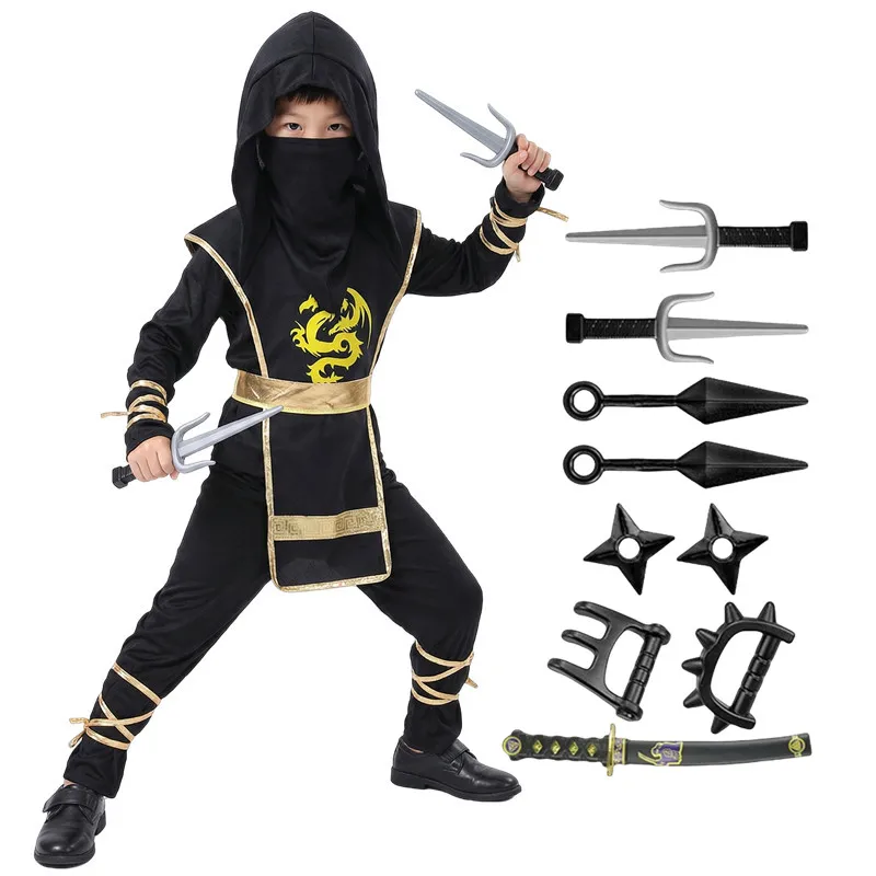 Set di costumi da samurai Ninja per bambini Cosplay di Halloween con accessori per spada Vestito da guerriero giapponese Festa di spettacolo di Capodanno