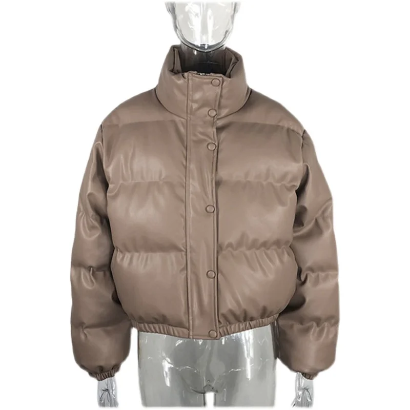 

Winter Women's Warm Thi Leather Parka Jaet 2023 Faionable Coat for Ladies Cotton Clothes Autumn Collection