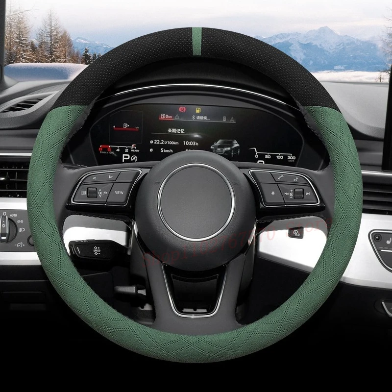 

For Audi A4L A3 A6L Q2L Q3 Q6 A7L A4 Q5L Nappa Leather Steering Wheel Cover Non-slip Four Season Universal Car Accessories