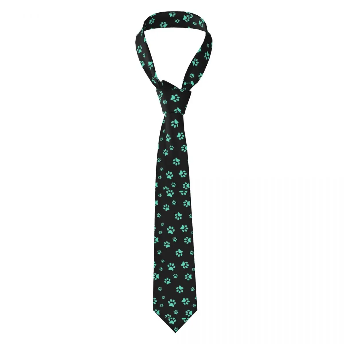 

Custom Mens Aqua Dog Paw Print Pattern Cute Neck Ties Puppy Animal Lover Fashion Tie For Business