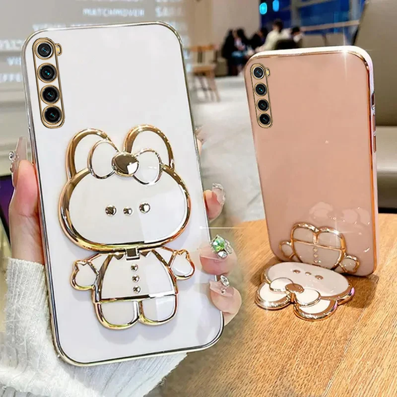 Note8 Note8T Makeup Mirror Cute Rabbit Phone Holder Case On For Xiaomi Redmi Note 8 8T 2021 Girl Woman Used Back Cover