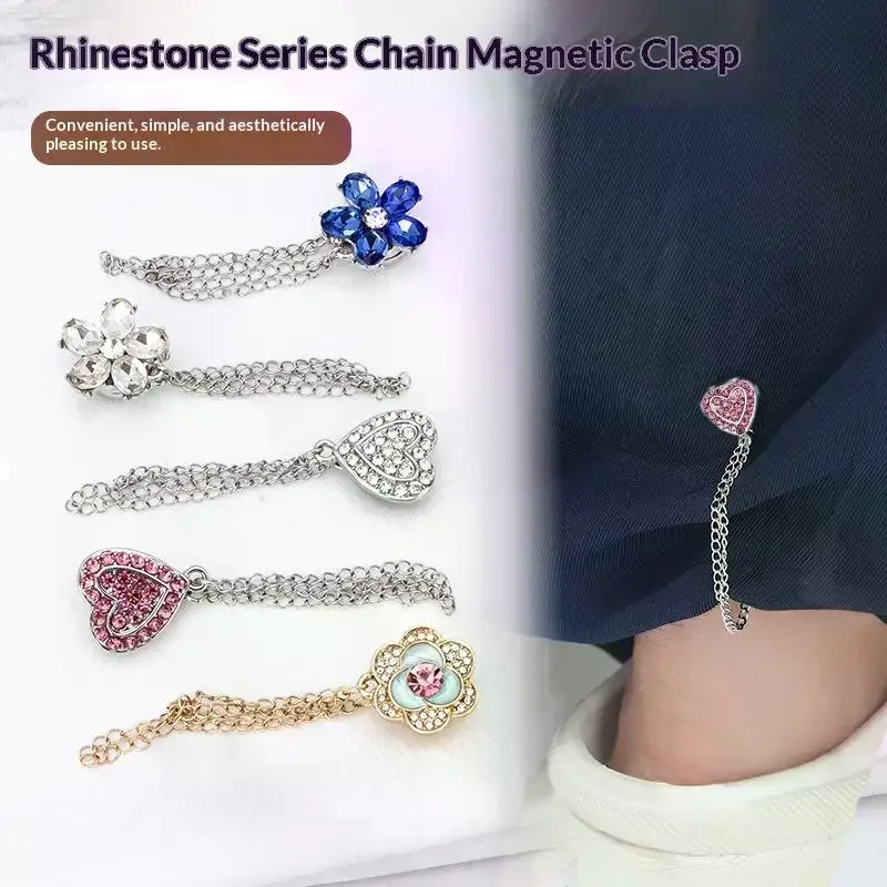 Heart Flowers Magnetic Adjustable Trouser Legs Clips For Pants Pin Retractable Fixed Leg Pants Loose Button For Jeans 1pcs