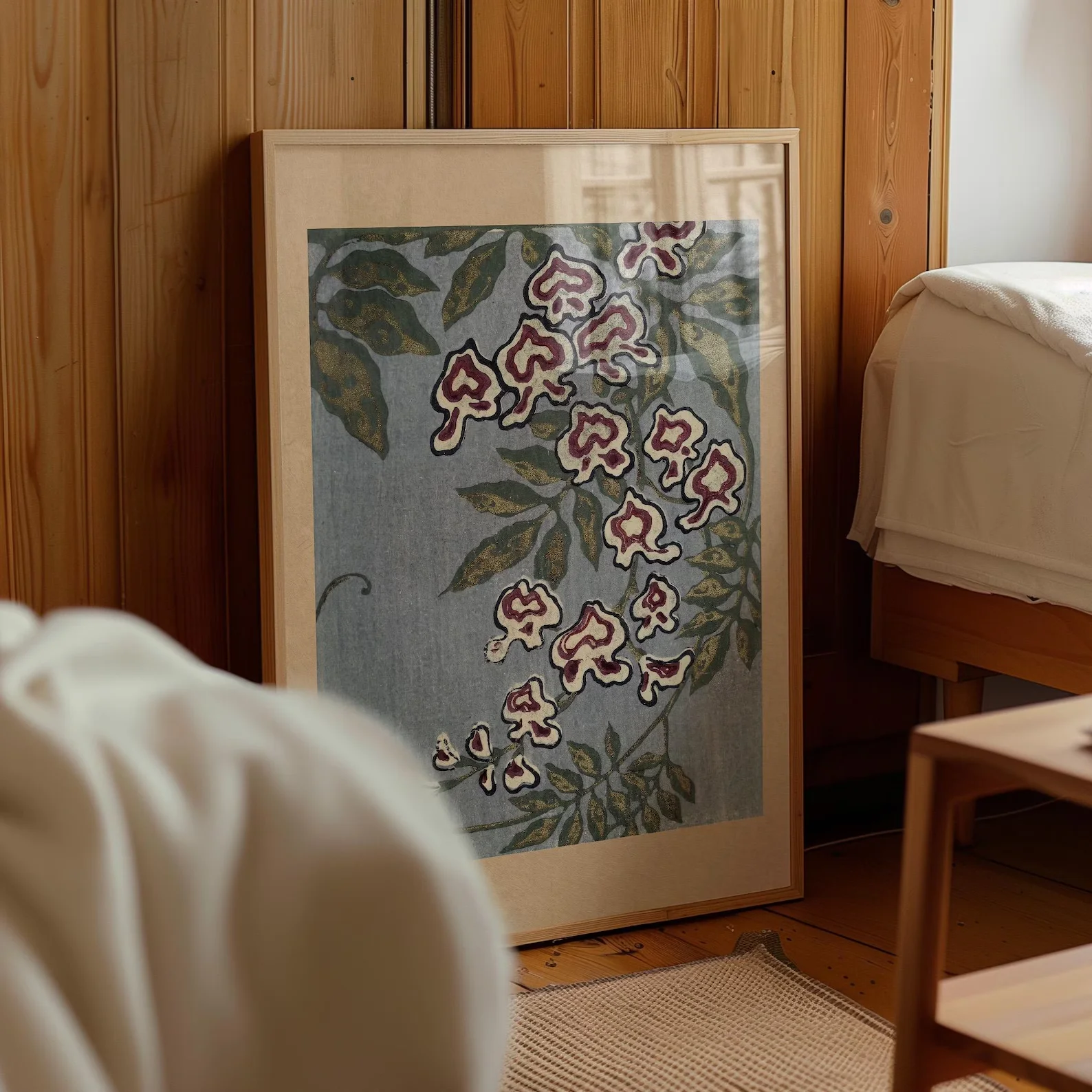 Vintage Japanese Floral Print, Antique Wisteria Botanical Wall Art, High‑Grade Home Decoration Artwork for Bedroom, Living Room