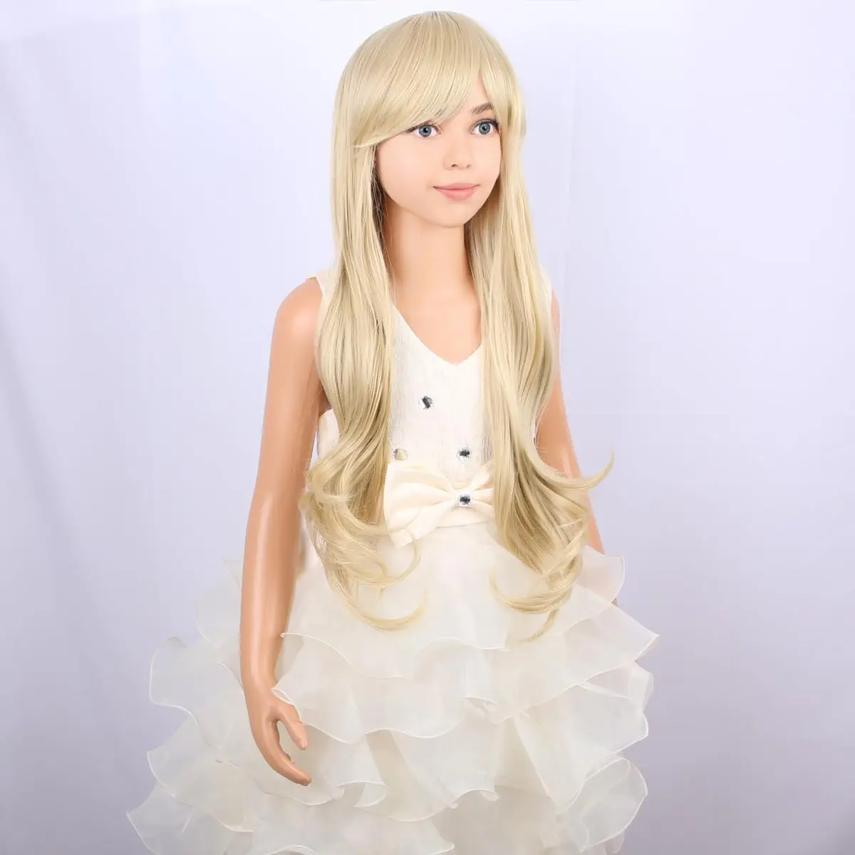 Long Blonde Wavy Wig for Kids Child Blonde Wig with Bangs Girls Light Blonde Long Wigs Synthetic Wig