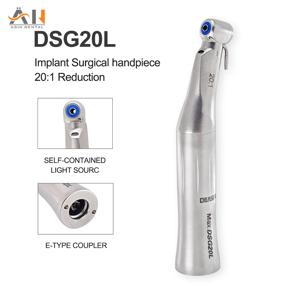 

Dental 20:1 LED MAX DSG20L Contra Angle Low Speed Handpiece Redustion Implant Surgery Contra Angle For NSK WITH OPTICAL FIBER