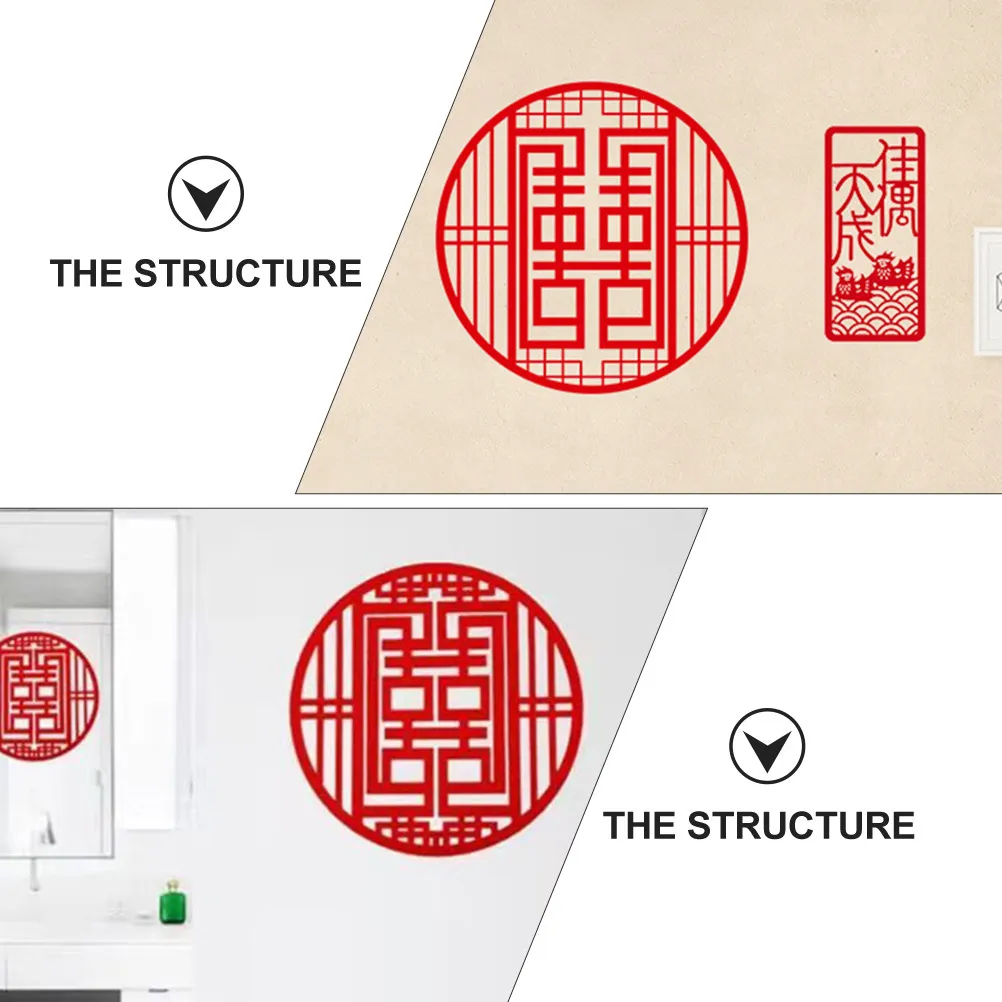 2Pcs Red Double Happiness Paper-Cut Wedding Decoration Non-Woven Fabric Chinese Traditional Festive Party Supplies for New House
