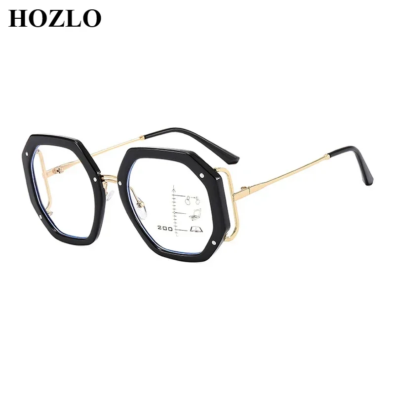 

Europe America Fashion Trend New Polygon Women Anti Blue Progressive Reading Glasses Female Large Frame Presbyopic Spectacles