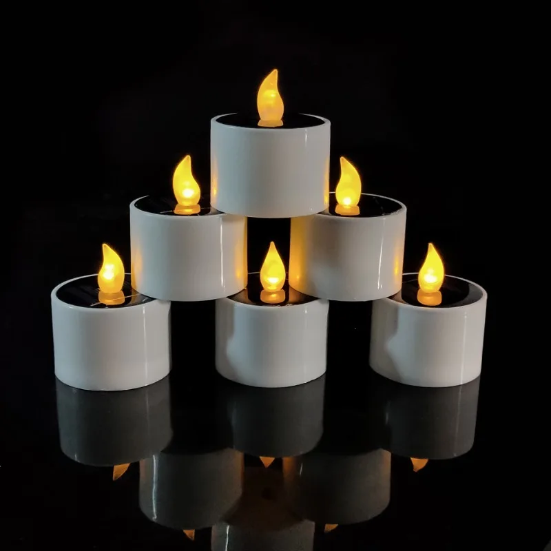 6pcs Solar LED Candle Decorative Outdoor Waterproof Switch Simulated Candle Lamp Battery Powered for Wedding Party Decorative