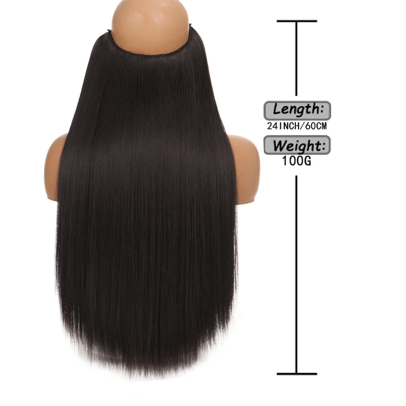 وصلات شعر صناعية غير مرئية بطول 60.96 سم، بدون مشبك مع خط سري، سهل التركيب على شعر هالة للنساء