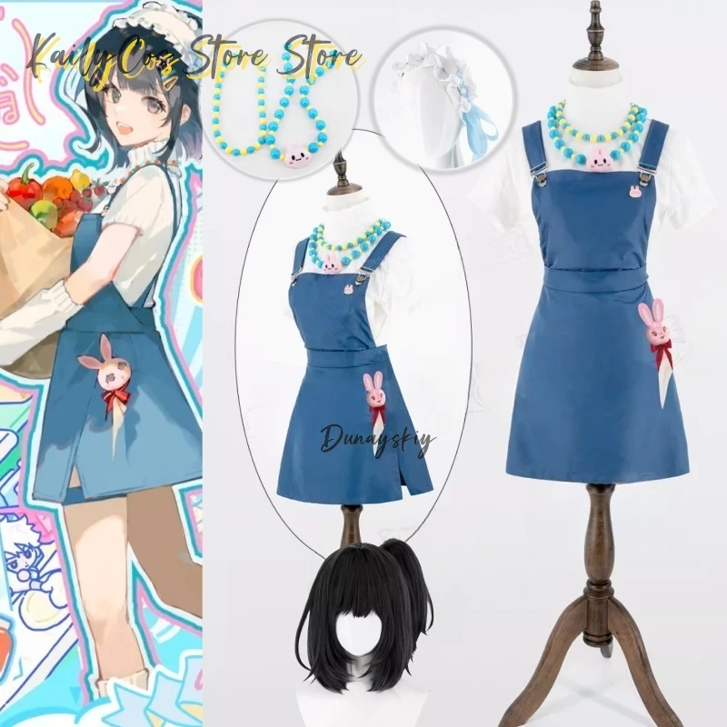 Juego de enlace de clic Qiao Ling, disfraz de Cosplay de Anime, peluca de diablo, vestido encantador para mujer, uniforme de sirvienta, trajes, traje de fiesta de Carnaval y Halloween