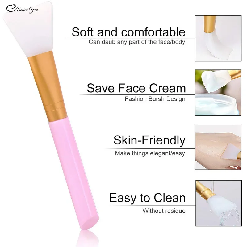 5PC Silicone Facial Mask Brush Face Skin Care Tool Soft-headed DIY Mud Film Adjusting Brush Inclined Tail Apply Face Beauty Tool