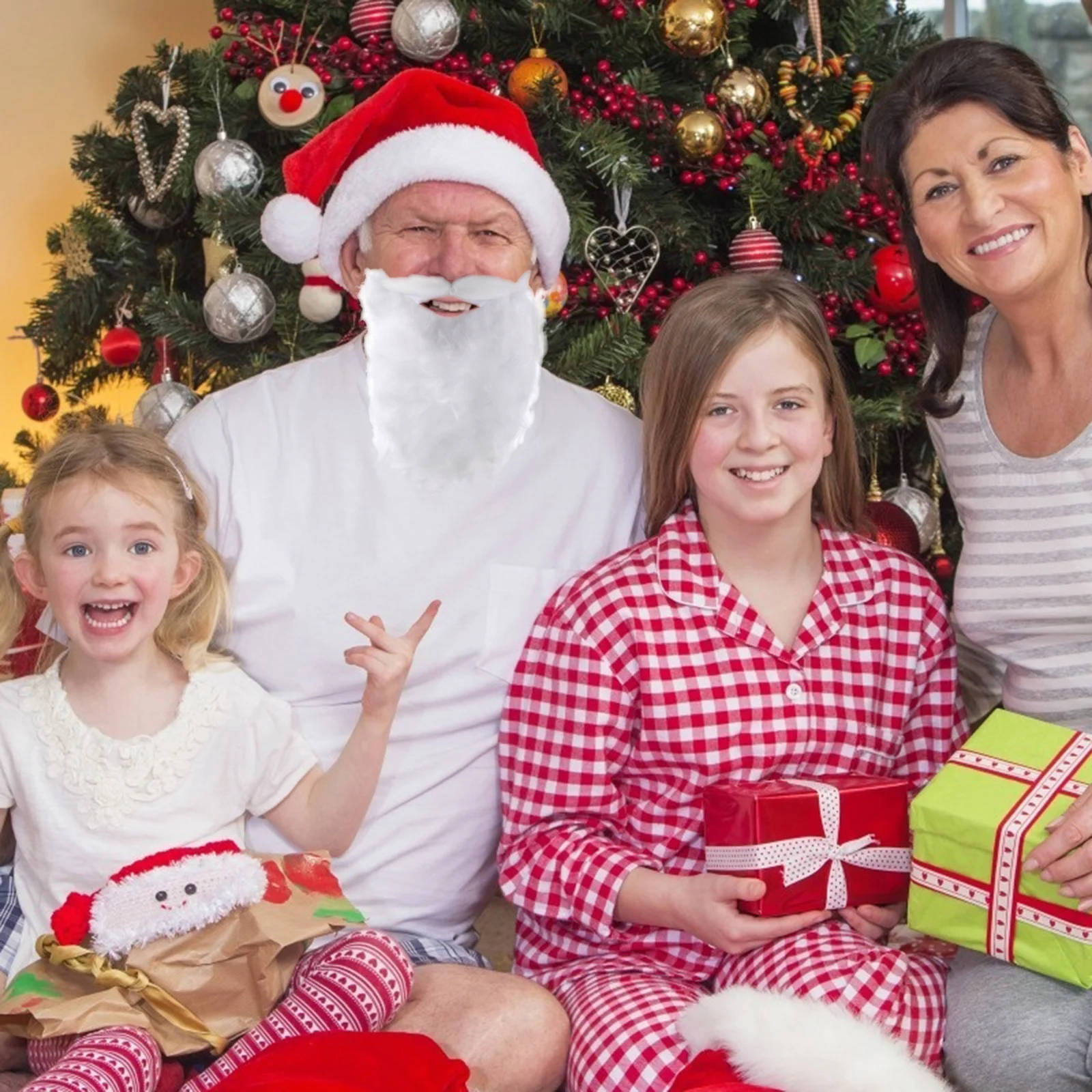 

4Pcs Santa Claus Fake Beard White Long Fake Beard Christmas Party Performance Facial Hair Cozy Breathable Cosplay Props