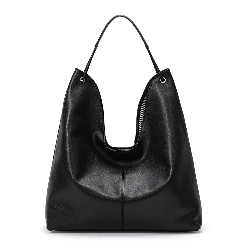 

New Genuine Leather Tote Bag for Women – Black Large Capacity Shoulder Handbag, Soft Cowhide Fashion Shopper Bag