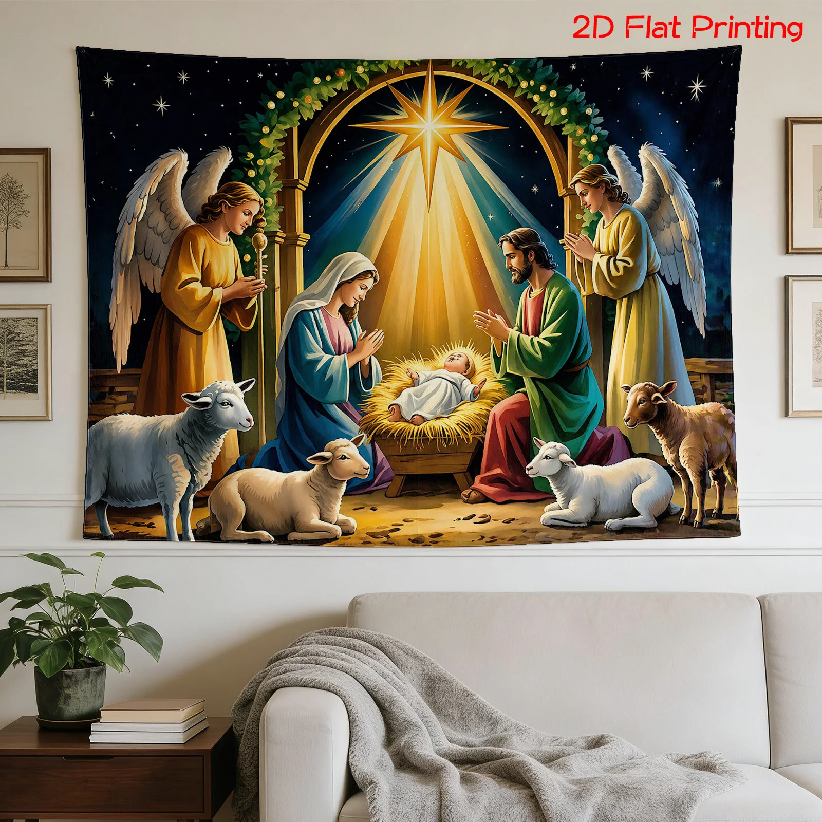 2D Flat - [2D Flat Printing] 1 Oversized High-Definition Digital-Printed Tapestry, Non-Illuminated Tapestry And Christ'S Birth w