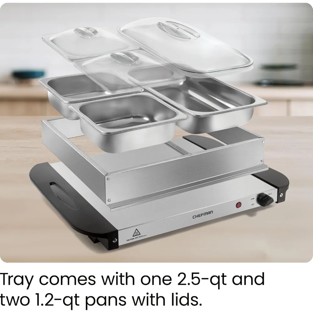 Warming Tray w/Adjustable Temperature & 3 Chafing Dishes,Hot Plate Perfect for Holidays, Catering, Parties,Events & Home Dinners