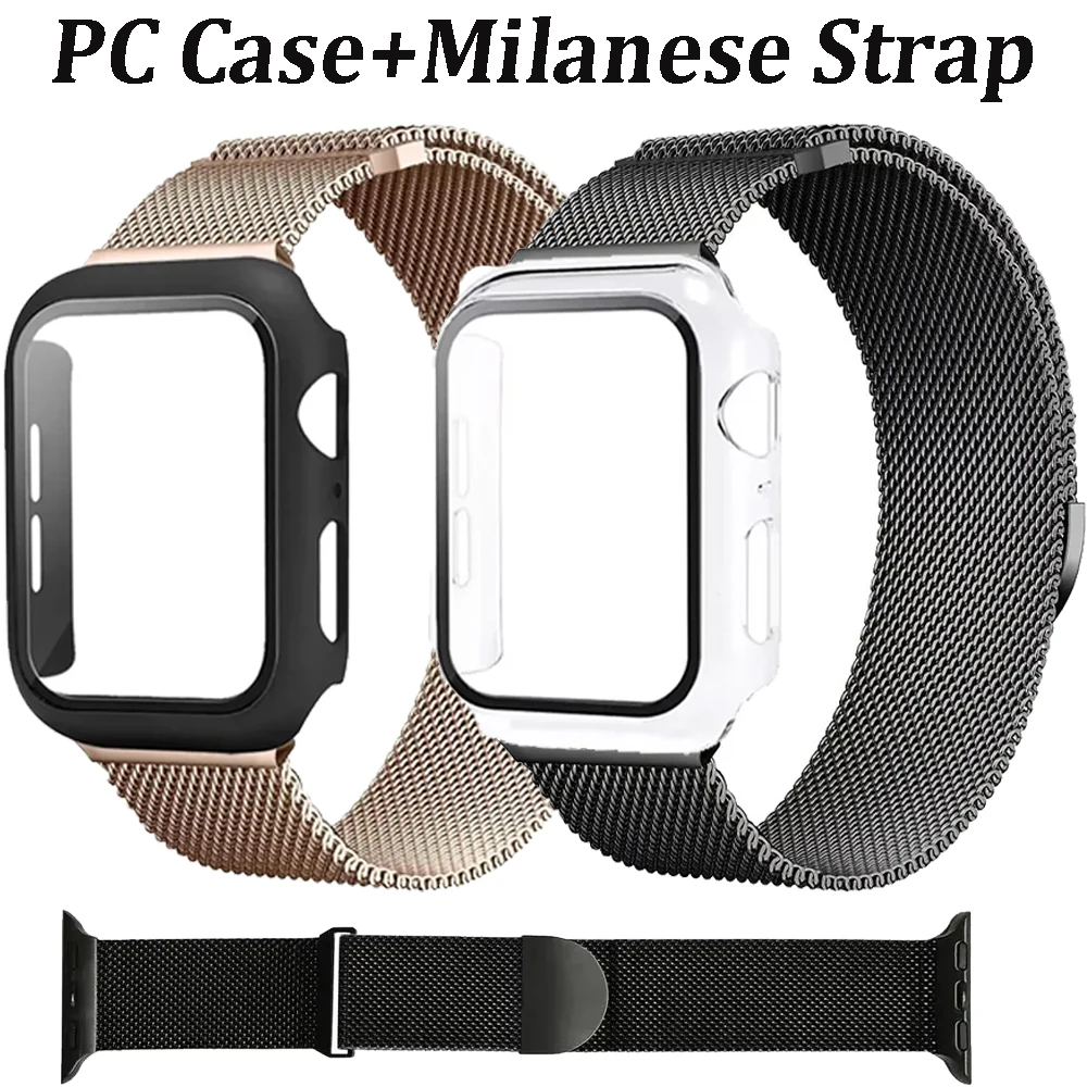 Gehäuse + magnetisches Milanaise-Armband für Apple Watch Ultra 3/2/1 49 mm 11-10 46/42 mm Serie 9 8 7 6 5 4 SE 45/41/44/40 mm Displayschutzfolie