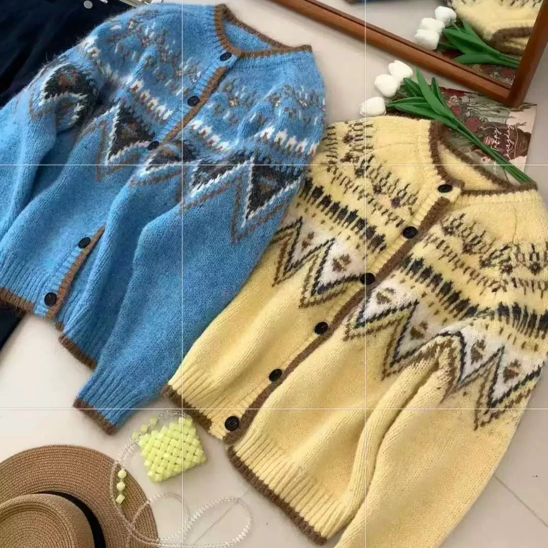 

Women Spliced Cardigan Sweaters Knitted Jumpers Patchwork O Neck Long Sleeves Single Breasted Loose Casual 2025 Autumn Winter