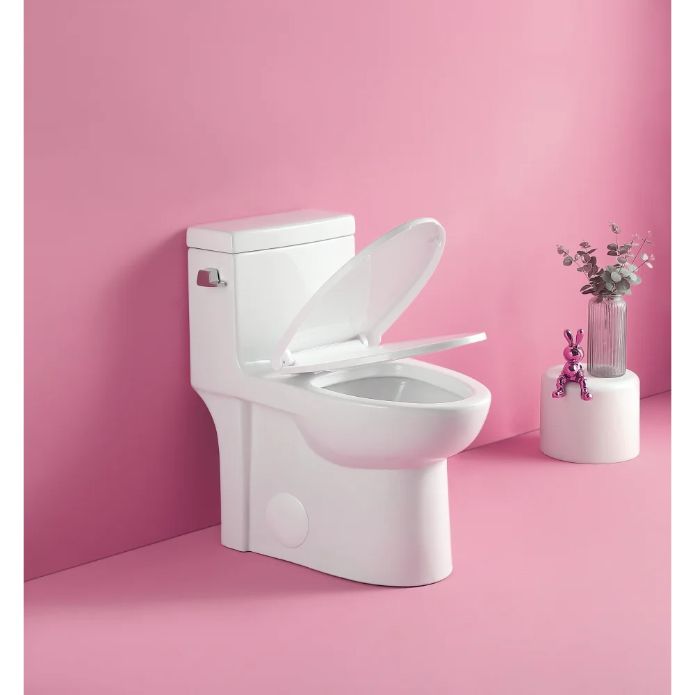 1.28 GPF Single-flush One Piece Toilet, Water-Saving Elongated Comfort Height Floor Mounted, Soft Closing Seat, 1000 Gram Map