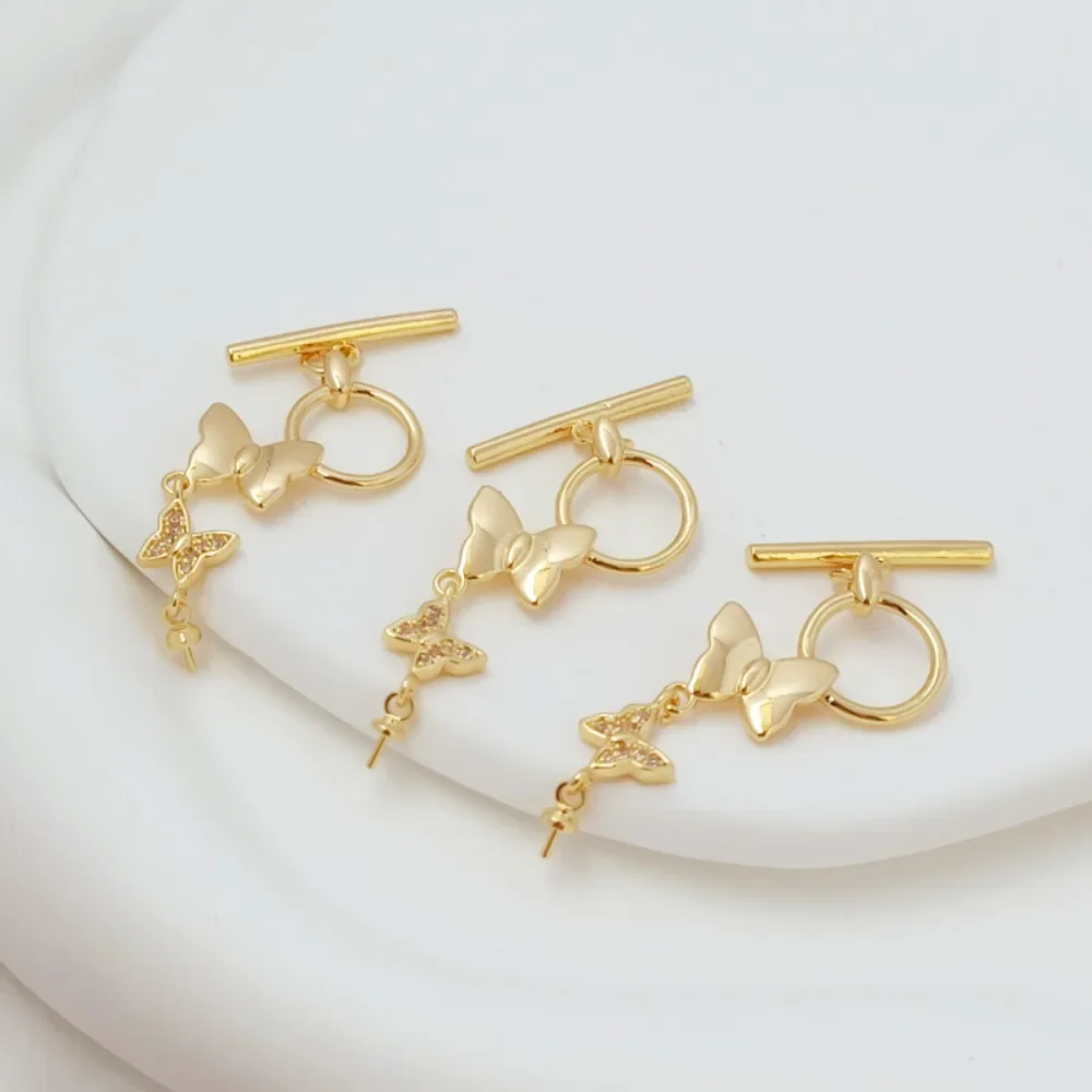 

14K Gold-plated, Zircon, Butterfly, OT Clasp Connection, Cover, Hanger, Buckle, Bracelet, Necklace DIY Accessory
