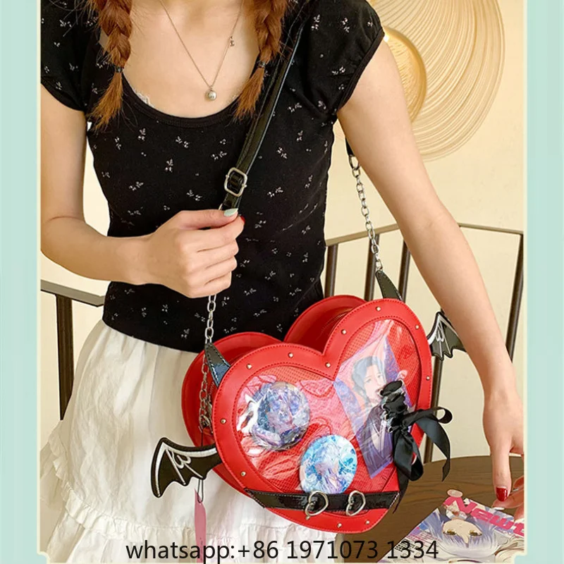 Ulzzang Ita Bag for Girls Love Heart Design Y2K Demon Itabag Women New Transparent Crossbody Bags Girls JK Uniform Shoulder Bag