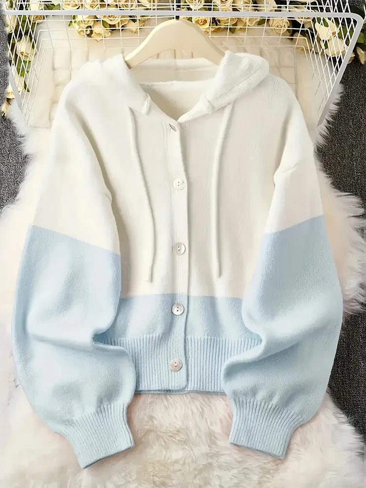 Korean Sle College Preppy Thiened Fce Lined Open Cardigan Sweater Women's Knitted Hoodie with Belt Design Autumn Wear
