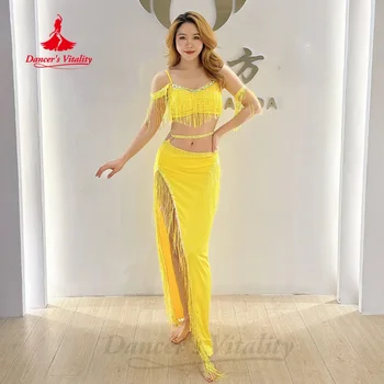 Bauchtanz-Kostüm für Damen, individuelles Luxus-Strass-Top + sexy langer Rock, 2 Stück, professionelle Übungskleidung für Erwachsene und Kinder