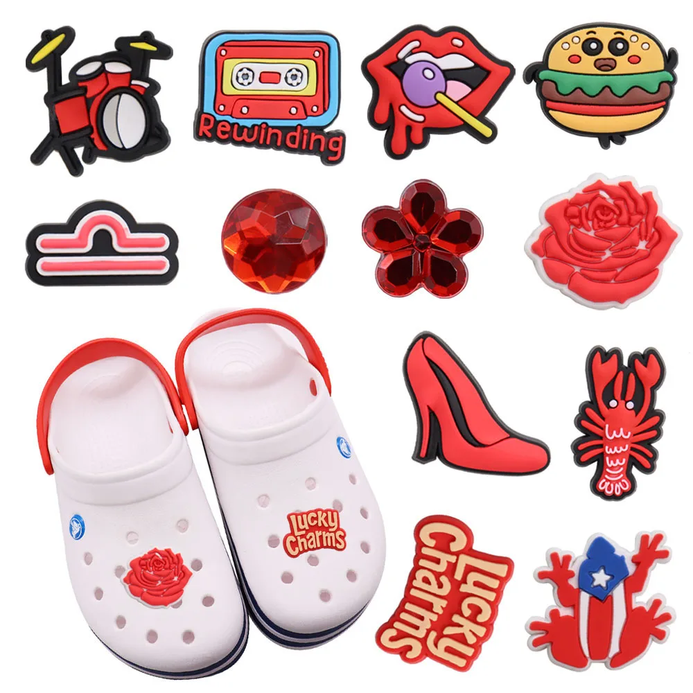 1-12Pcs PVC High Heels Lobster Frog Slippers Shoe Charms Buckle Clog Drum Shoe Decoration Fit Red SeriescuteParty Gift