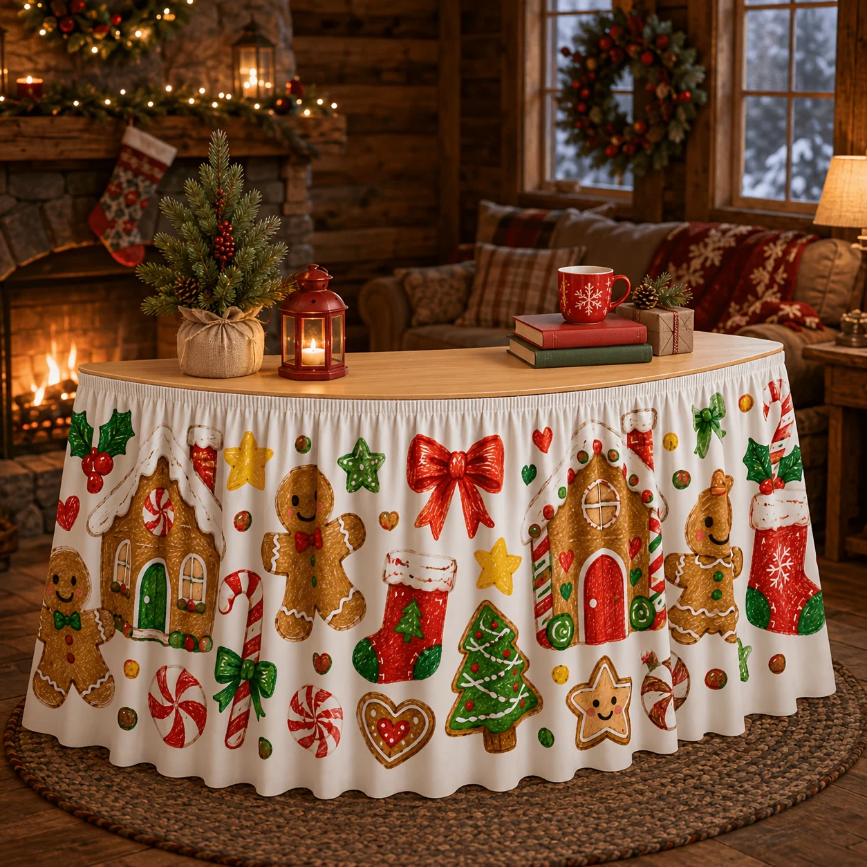 1 piece tablecloth table skirt crayon painting gingerbread christmas table skirt gingerbread house gingerbread man