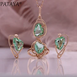 AYA Sparkling Green Natural Zircon  Earrings Rings Pendant Necklace Women Luxury 585 Rose Gold Color Party Daily Jewelry Sets