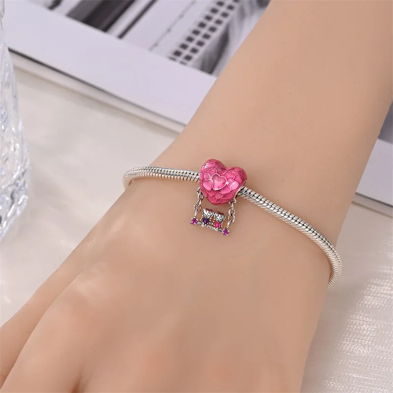 Stylish 925 Sterling Silver Sister Heart Swing Charms Bead Fit Original Bracelet DIY Women Valentine'S Day Jewelry Gift view 2