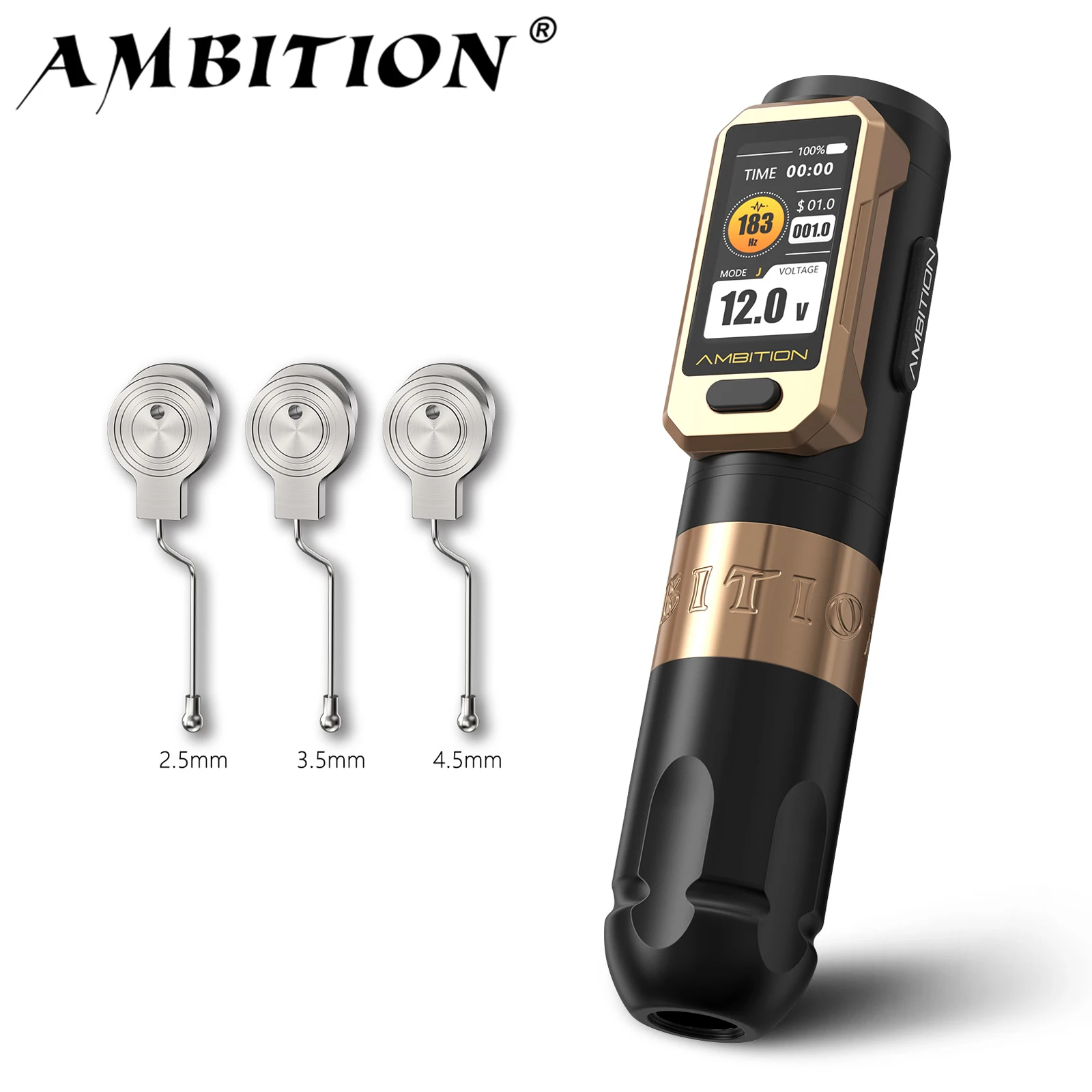 

Ambition Vibe Ultra Бесщеточный двигатель Беспроводная тату-машинка с прямым приводом 2,5-3,5-4,0-4,5 мм Ручка с ходом 1-12 В 2400 мАч Аккумуляторная ручка