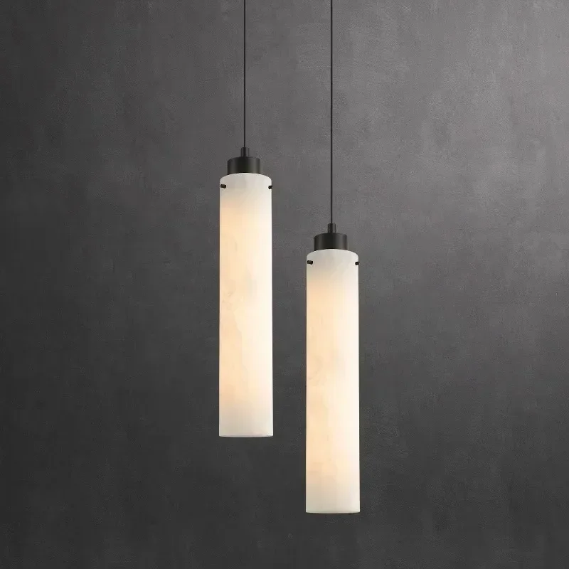 Modern Cylinder Marble Pendant Light Black Gold Hanging Lamp for Ceiling Bedside Dining Room