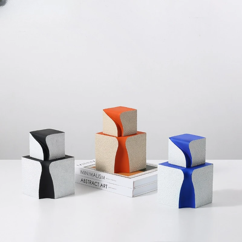 

Nordic wabi sabi hand-painted streamlined square resin ornament, homestay coffee table soft decoration
