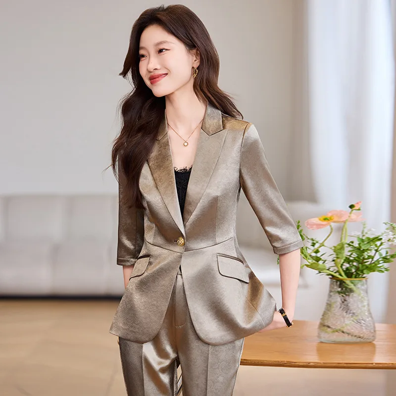 2025New Summer Thin High-End Professional Elegant Workwear Pink Blazer Suit for Women