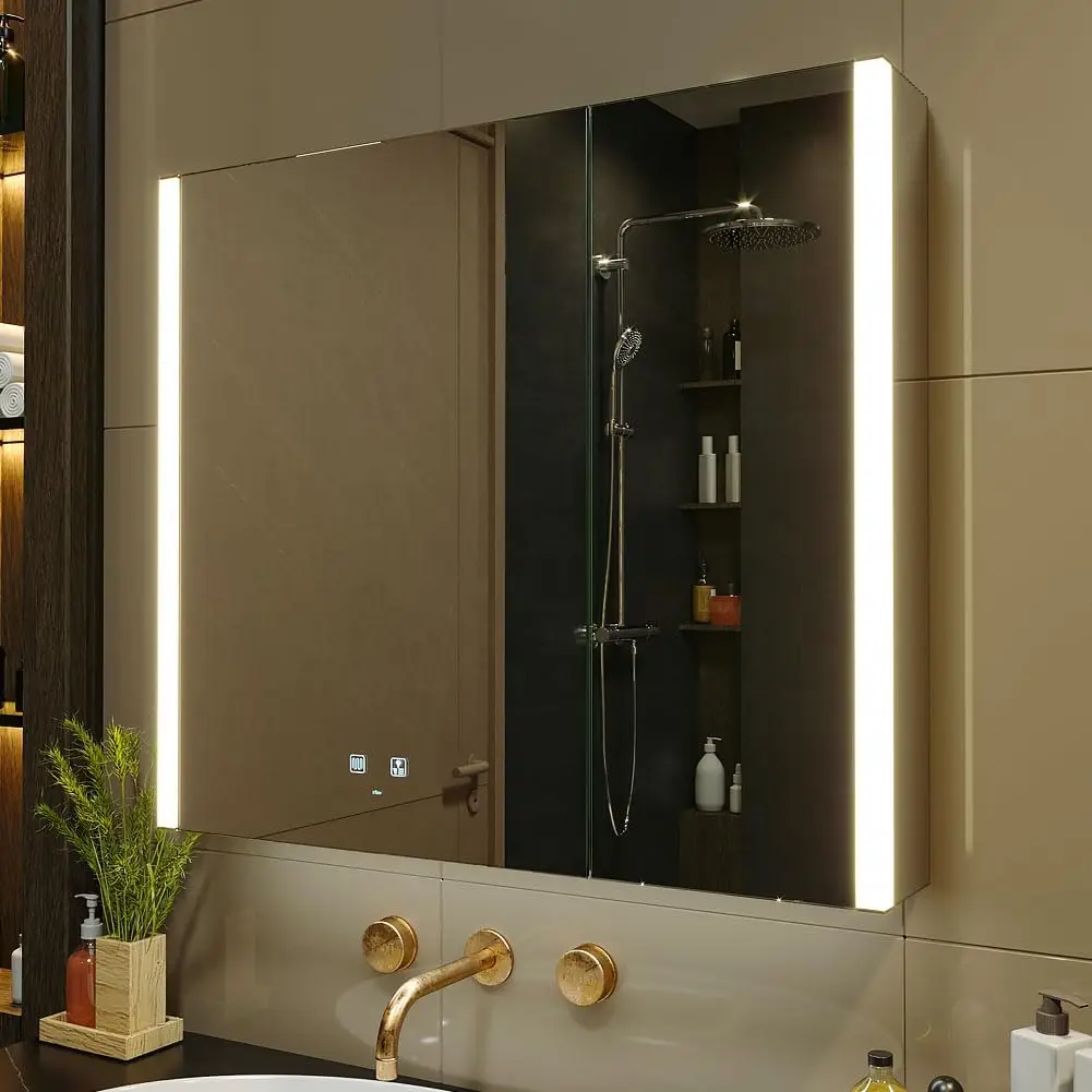 Bathroom LED Medicine Cabinet - Sockets & USBs, Defogger, Dimmable, 3 Color Light, Easy to Install