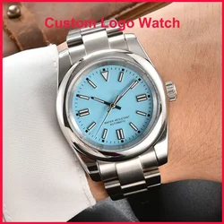 40mm Men's Custom S Logo Watch Turquoise Blue Oyster Stainless Steel Perpetual Waterproof BGW9 Luminous Automatic WristWatches