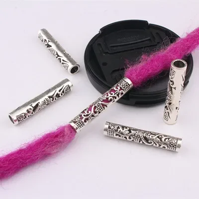 

50/100 шт./лот, серебряные металлические полые волосы, коса, дреды, бусины, кольца, трубчатые манжеты, аксессуары, отверстие около 5 мм