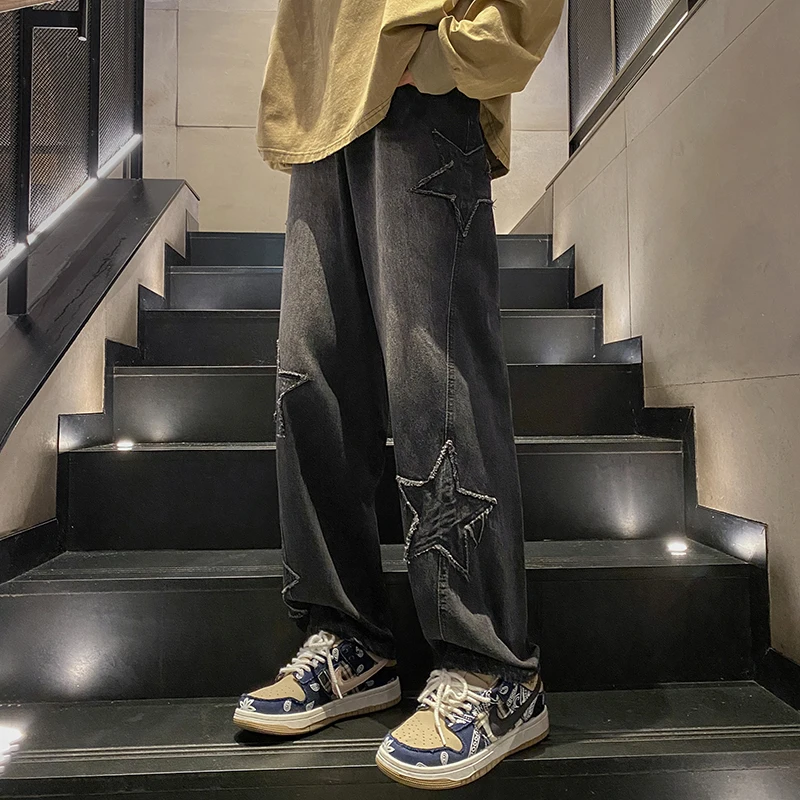 

Свободные повседневные мужские джинсы прямого кроя в американском ретро-стиле, модные, для весны и осени, новые трендовые брендовые джинсы, прочные, износостойкие.
