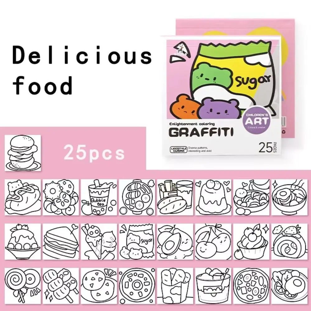 DIY Mini Cartoon Coloring Book Portable Note Coloring Watercolor Coloring Book 25Sheets Painting Album Children's Art