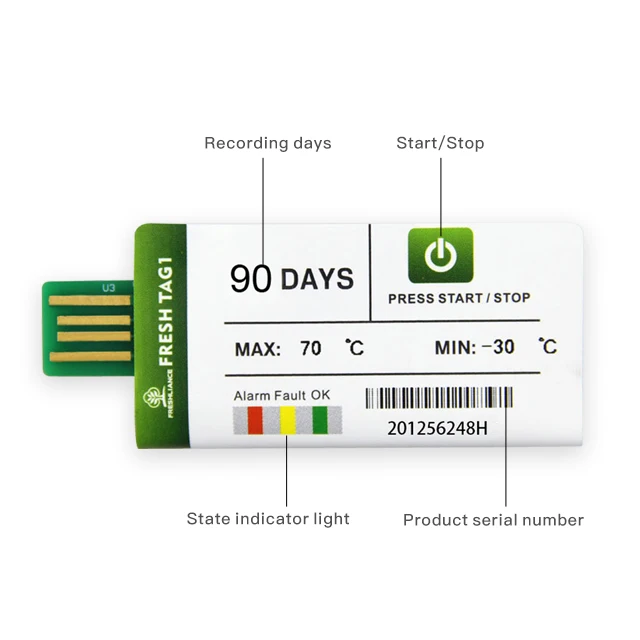 5個入り 新鮮タグ 1 -30～70℃ 使い捨て USB 温度データロガー